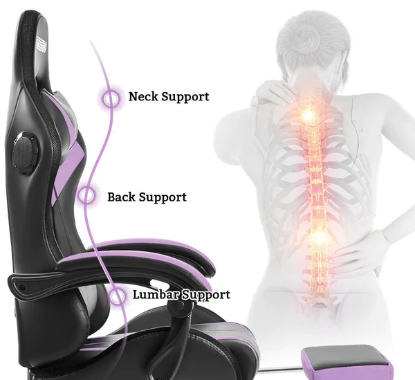 Ergonomic gaming chair with neck support, back support and lumbar support