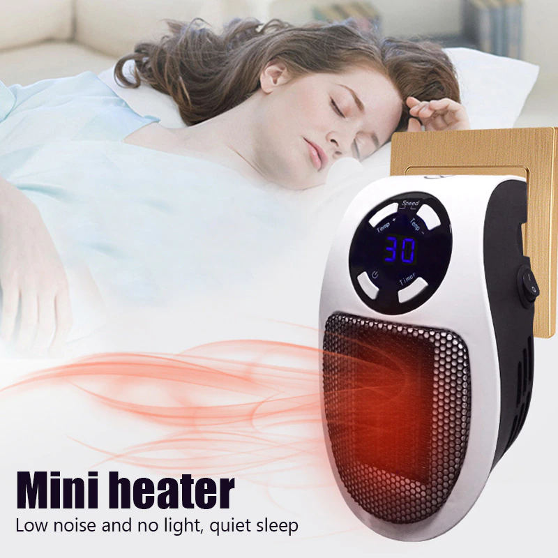 a woman sleeping in bed comfortably with a heater to keep warm in winter